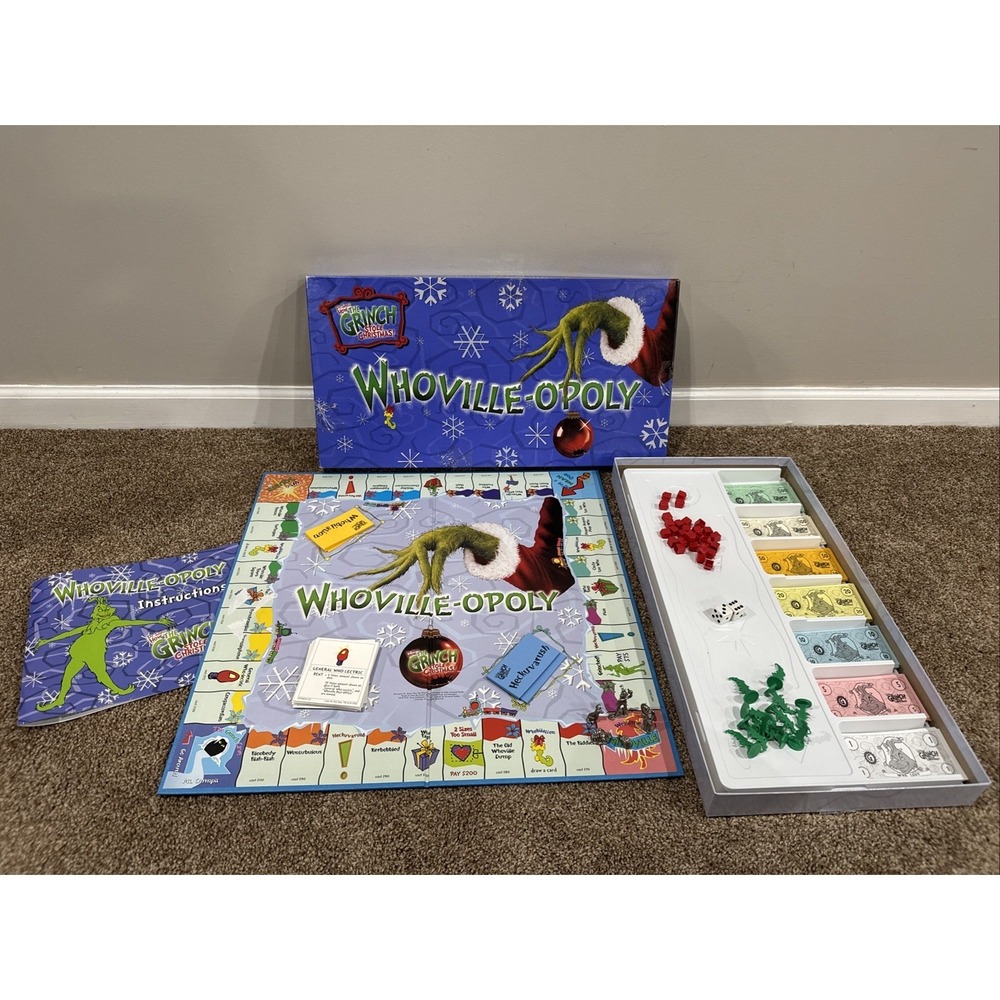Whoville-Opoly Board Game How the Grinch Stole Christmas 100% Complete Monopoly